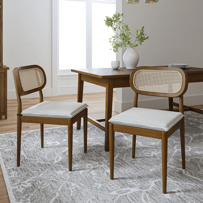 Konstantin Modern Solid Wood Dining Chair with Ratten Back (Set of 2 )