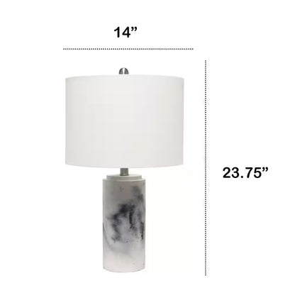 White Marbleized Table Lamp with White Fabric Shade 24.50 In. 