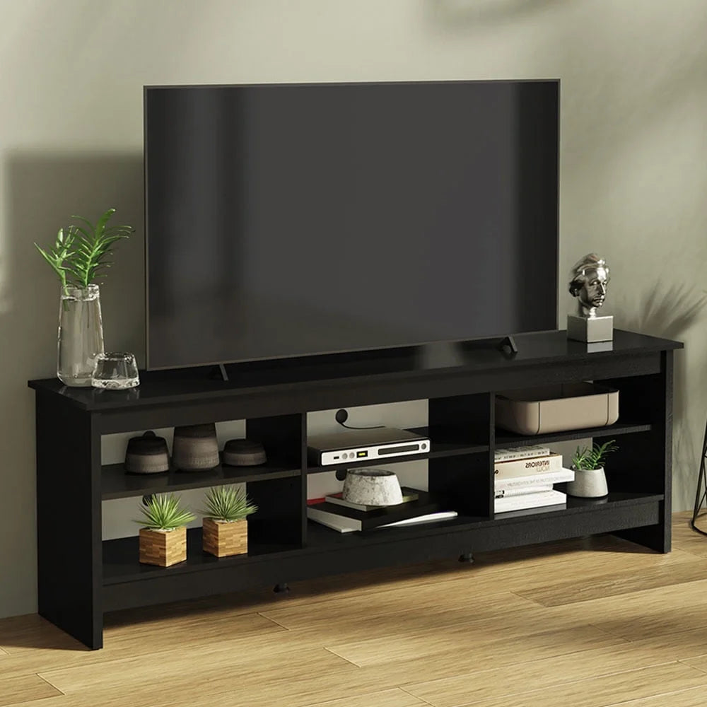 Modern Black TV Stand for 65/75 Inch TV - Wooden Entertainment Center with 6 Shelves