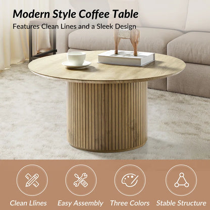 Marrina 31.5"W Modern Coffee Table with Vertical Fluted Wooden Base