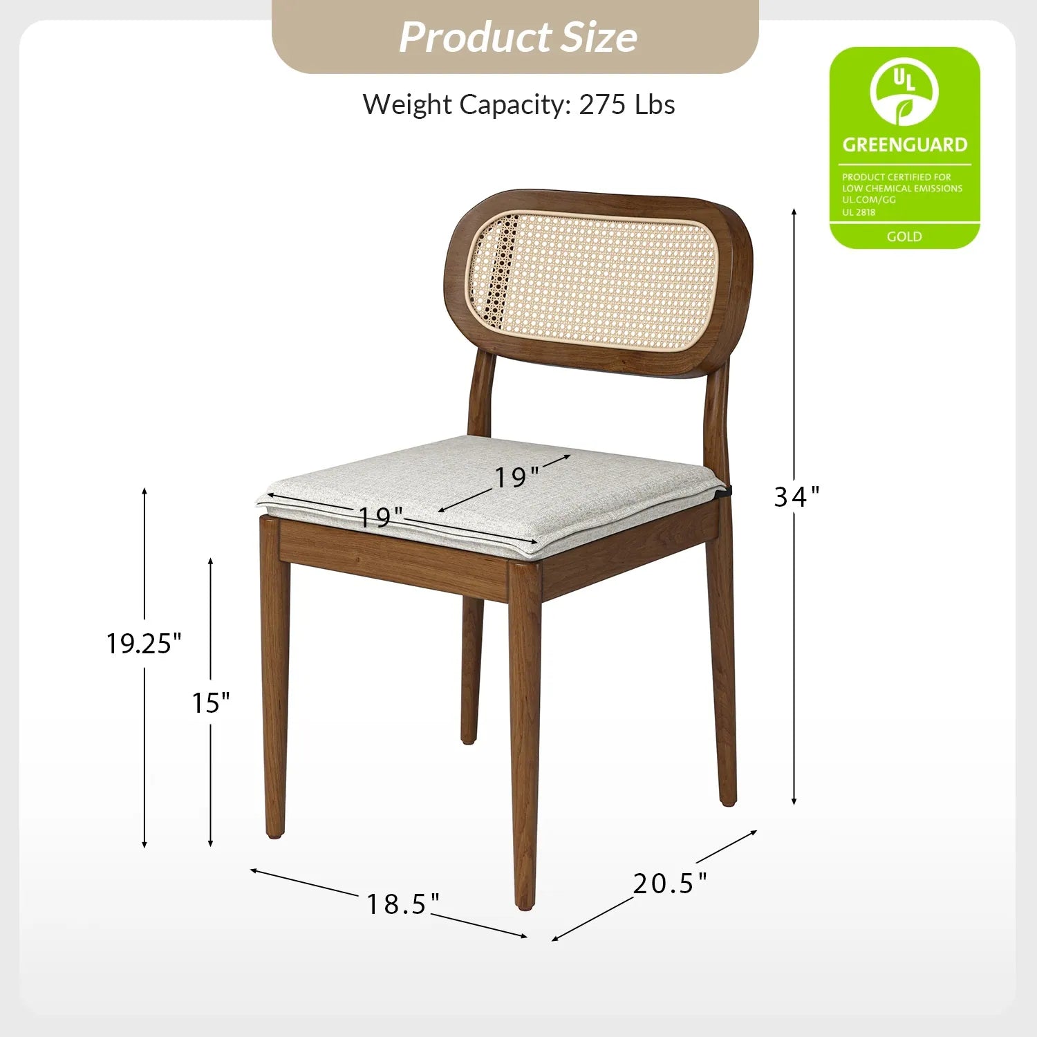 Konstantin Modern Solid Wood Dining Chair with Ratten Back (Set of 2 )