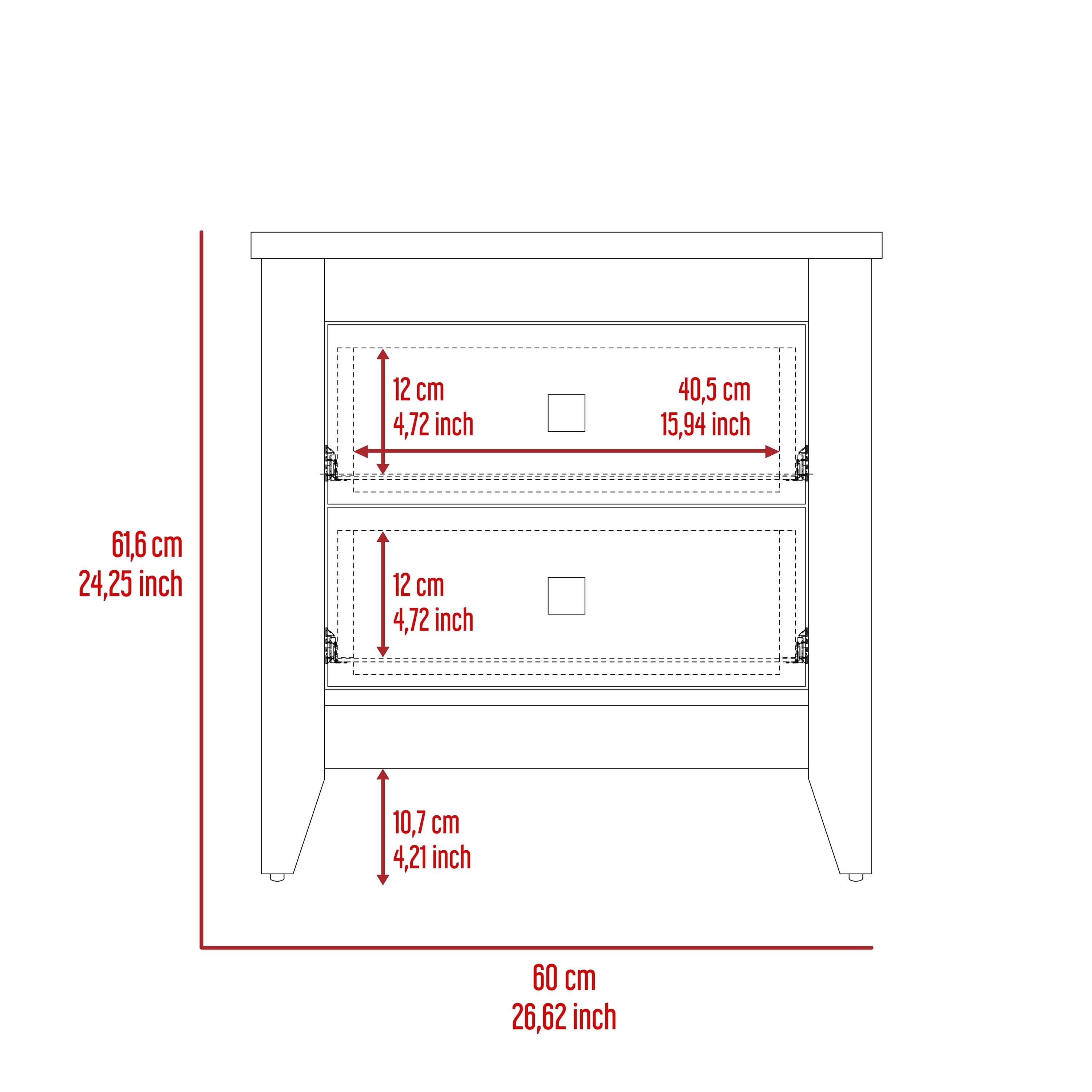 2-Drawer Nightstand White