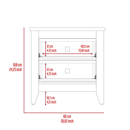 2-Drawer Nightstand White