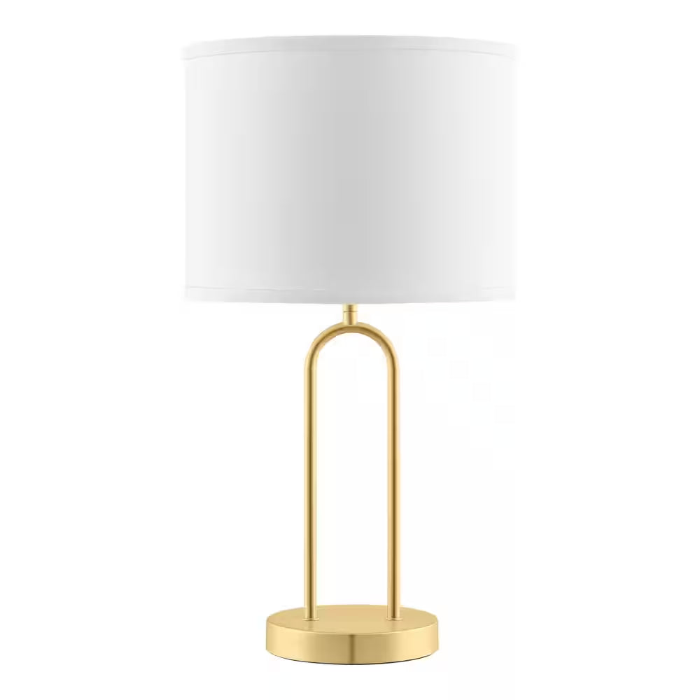 Streamside 20 In. Brushed Gold Standard 1-Light Table Lamp with White Fabric Drum Shade