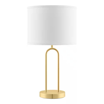 Streamside 20 In. Brushed Gold Standard 1-Light Table Lamp with White Fabric Drum Shade