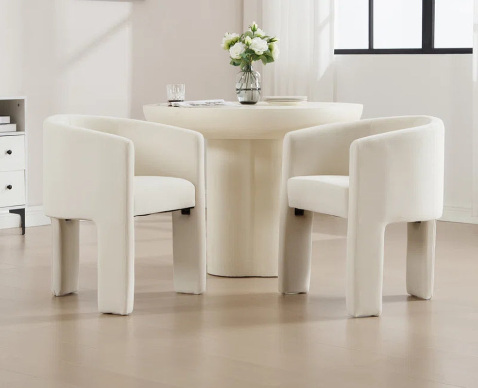 Modern Barrel Dining Chair with Solid Wood Legs, Upholstered Arm Dining Chair, Comfy Side Chair for Living Room/Dining Room(Set of 1)