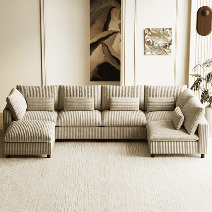 130" Oversized U-Shape Cloud Couch - 6-Seat Corduroy Modular Sectional with USB & Storage