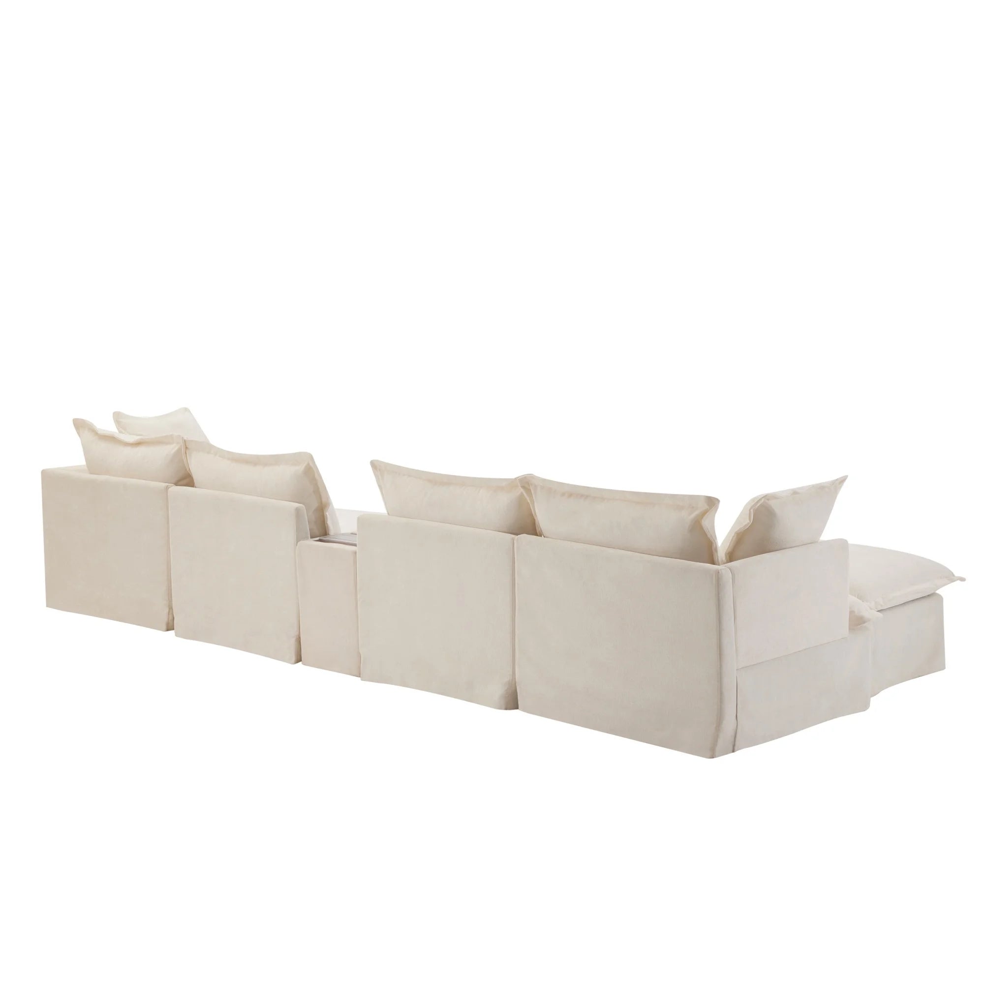 131'' Modular Sectional Sofa with Movable Ottoman and Console, Cup Holder, Wide Seat, 6 Seat U Shaped Couch, Oversized Chenille Sofa with USB Charger for Living Room, Apartments (Beige)