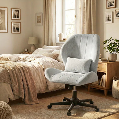 Cross Legged Office Chair with Wheels, Armless Desk Chair with Wide Seat and Tall Back, Ergonomic Curved Seat for Bedroom, Office &