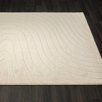Modern Geometric Wave Cream 8X10 Area Rug, Stain Resistant Carpet