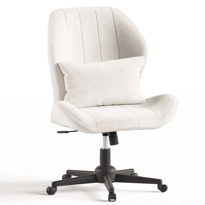 Cross Legged Office Chair with Wheels, Armless Desk Chair with Wide Seat and Tall Back, Ergonomic Curved Seat for Bedroom, Office &