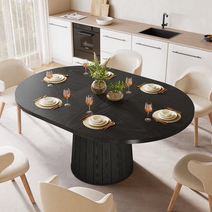Elevate Your Dining Experience with the 55.11-Inch Rustic Oval Wood Dining Table in Black