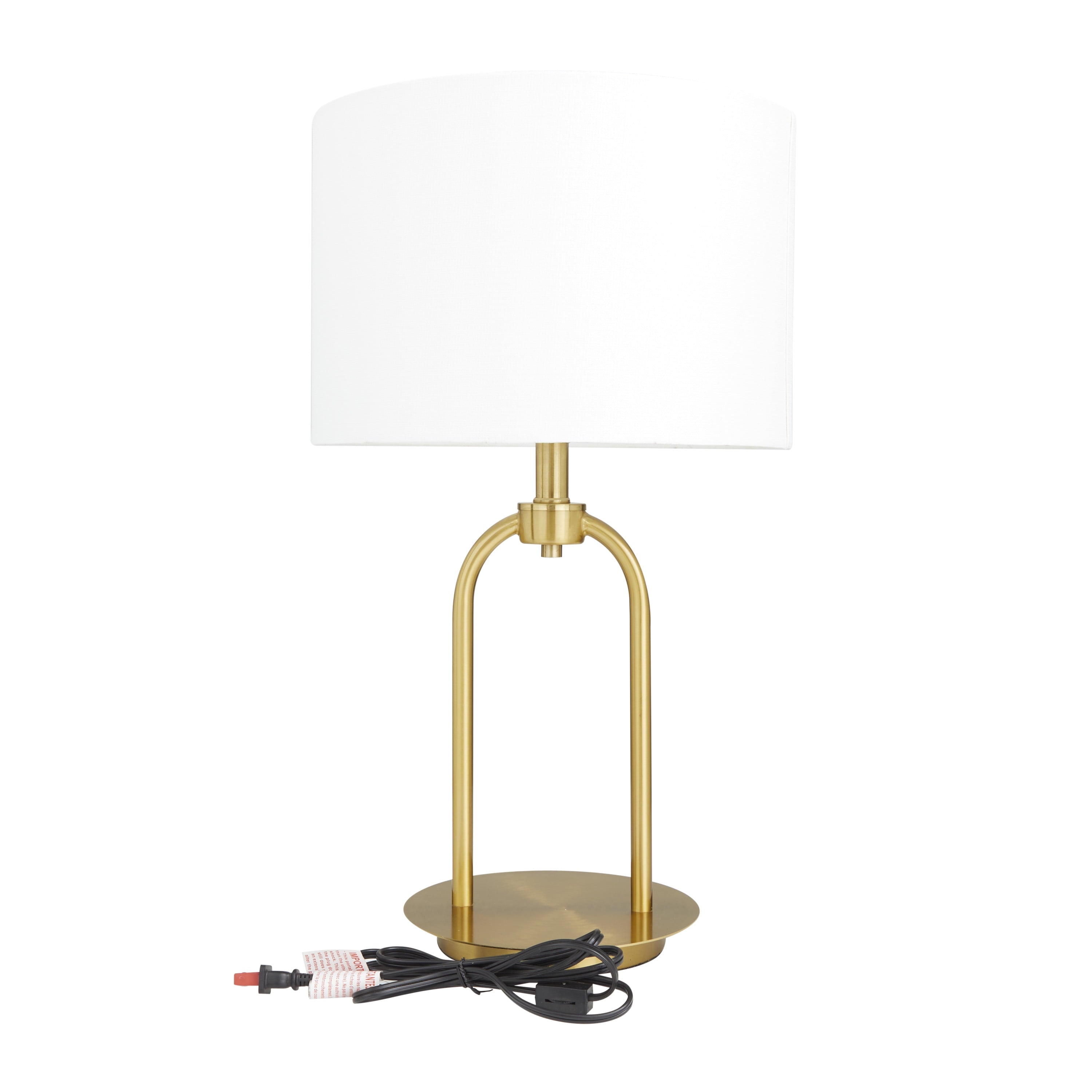 19" Arched Gold Table Lamp with White Linen Shade