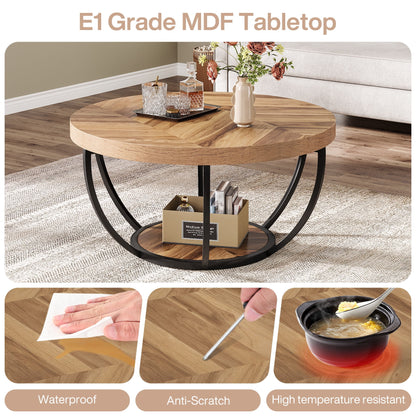 32" Round 2-Tier Coffee Table with Storage - Modern Wood & Metal
