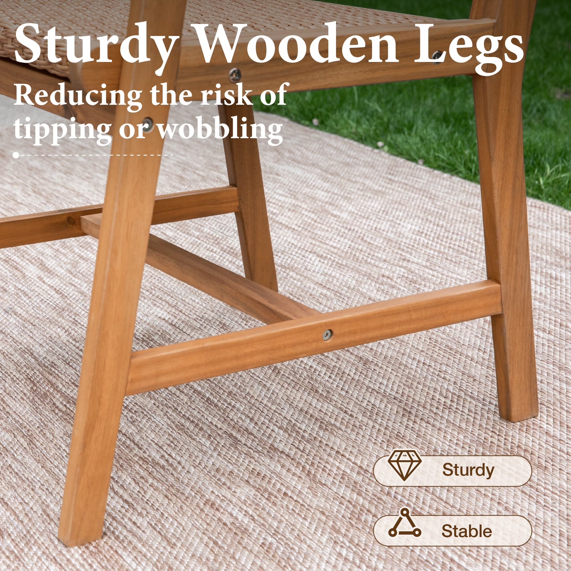 2-Piece Acacia Wood Patio Dining Chairs (Weight Capacity 350 Lbs) with Rattan Seat & Back, Natural Wood Outdoor Chairs