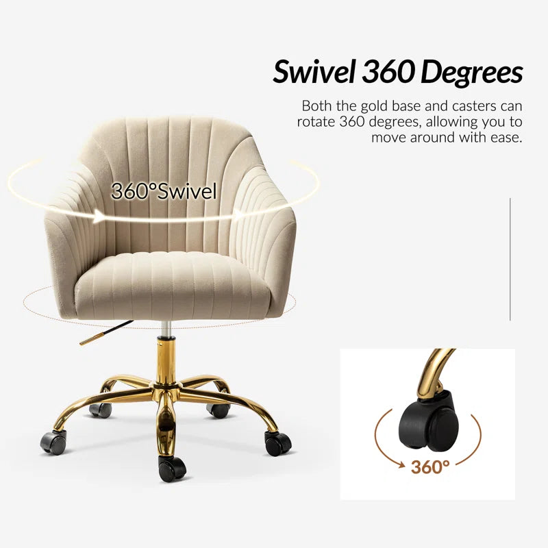 Adan Modern Velvet Task Chair with Wood Frame and Back