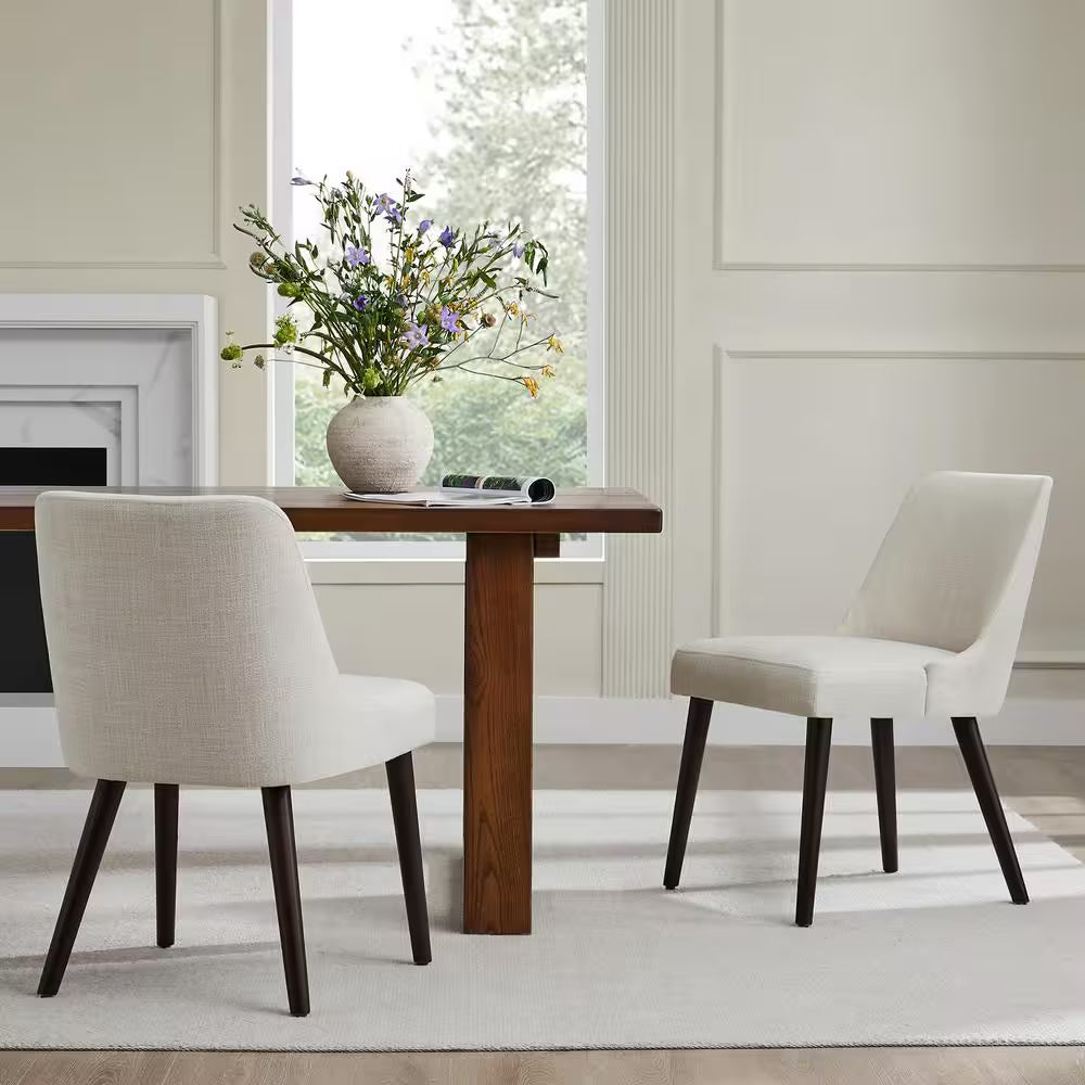 Ivory Mid-Century Modern Dining Chairs with Fabric Seat and Wood Legs for Kitchen and Dining Room (Set of 4)