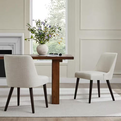 Ivory Mid-Century Modern Dining Chairs with Fabric Seat and Wood Legs for Kitchen and Dining Room (Set of 4)