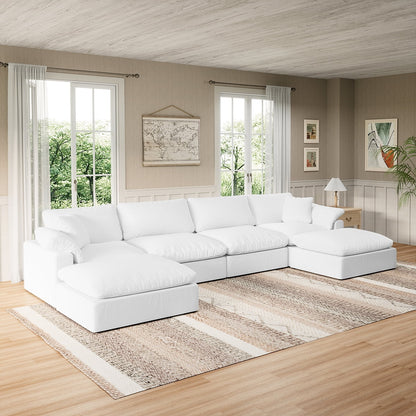 Modern White Convertible Sectional Couch | Deep Seat Modular Sofa