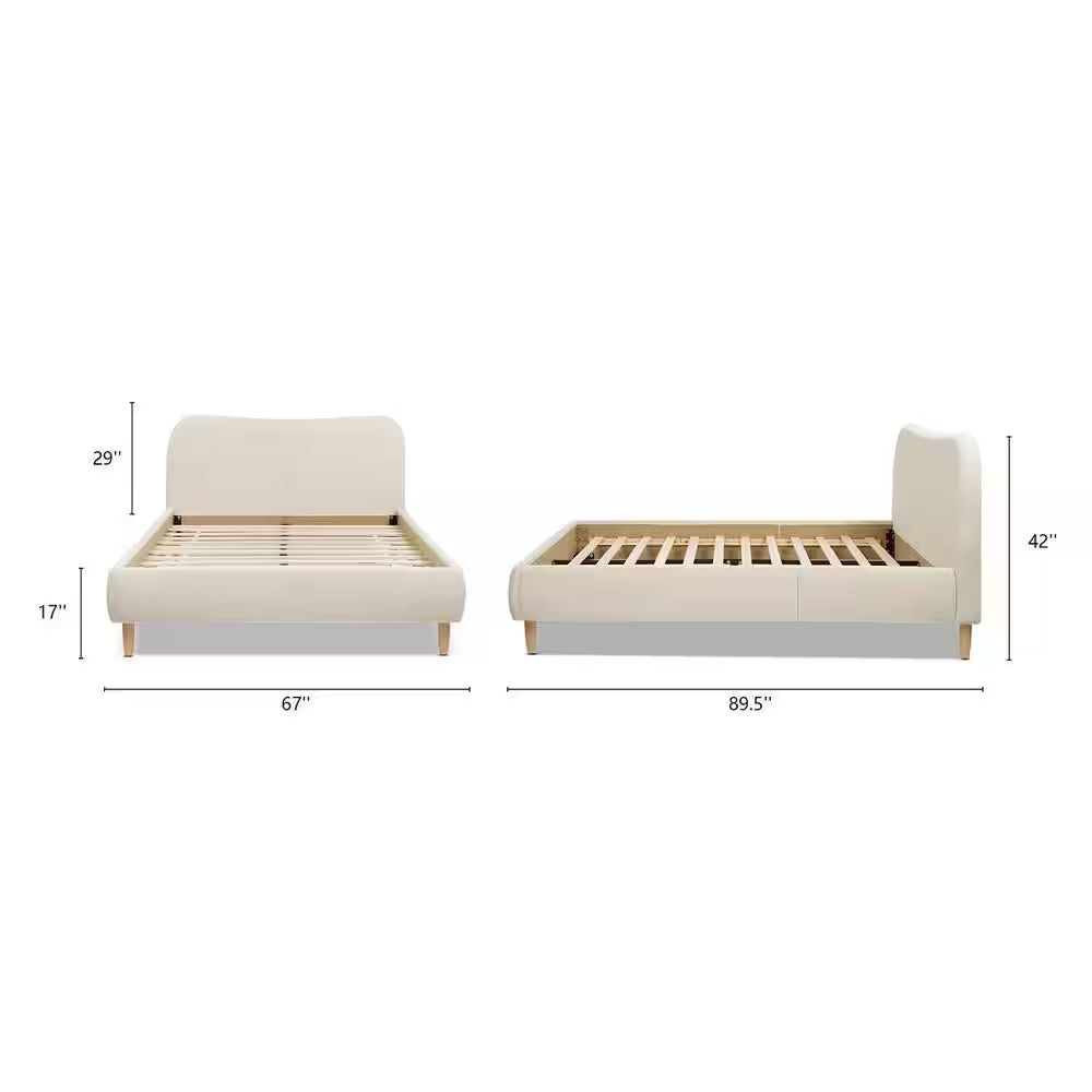 Elevate Your Bedroom with the Roman Curved Headboard Boucle Upholstered Queen Platform Bed Frame in Elegant Oatmeal Light Beige Chenille