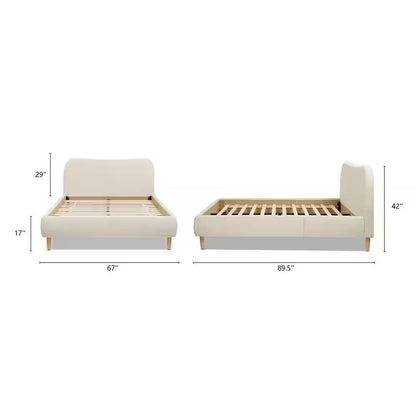 Elevate Your Bedroom with the Roman Curved Headboard Boucle Upholstered Queen Platform Bed Frame in Elegant Oatmeal Light Beige Chenille
