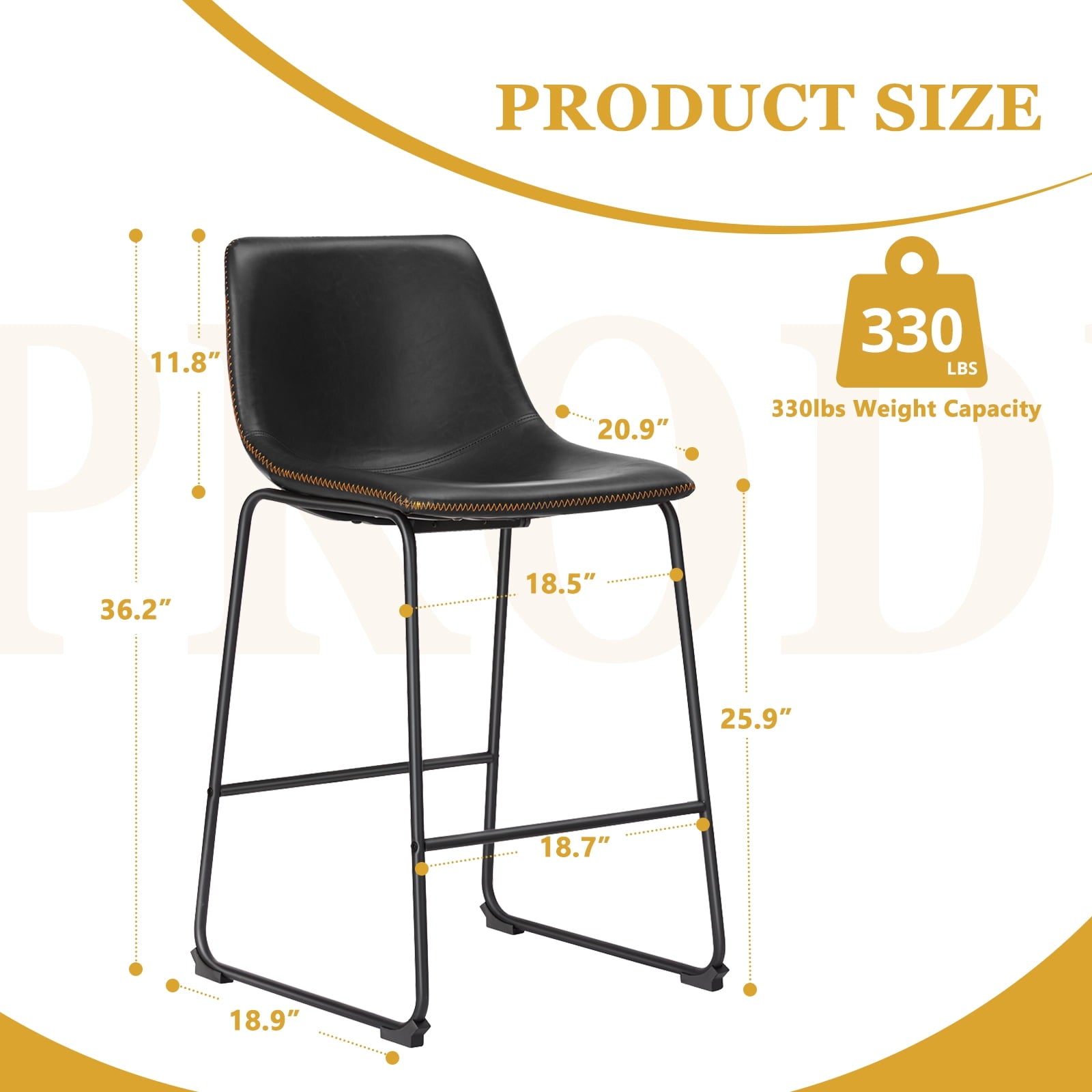 26-Inch Modern Metal Bar Stools | Brown Faux Leather (Set of 2)