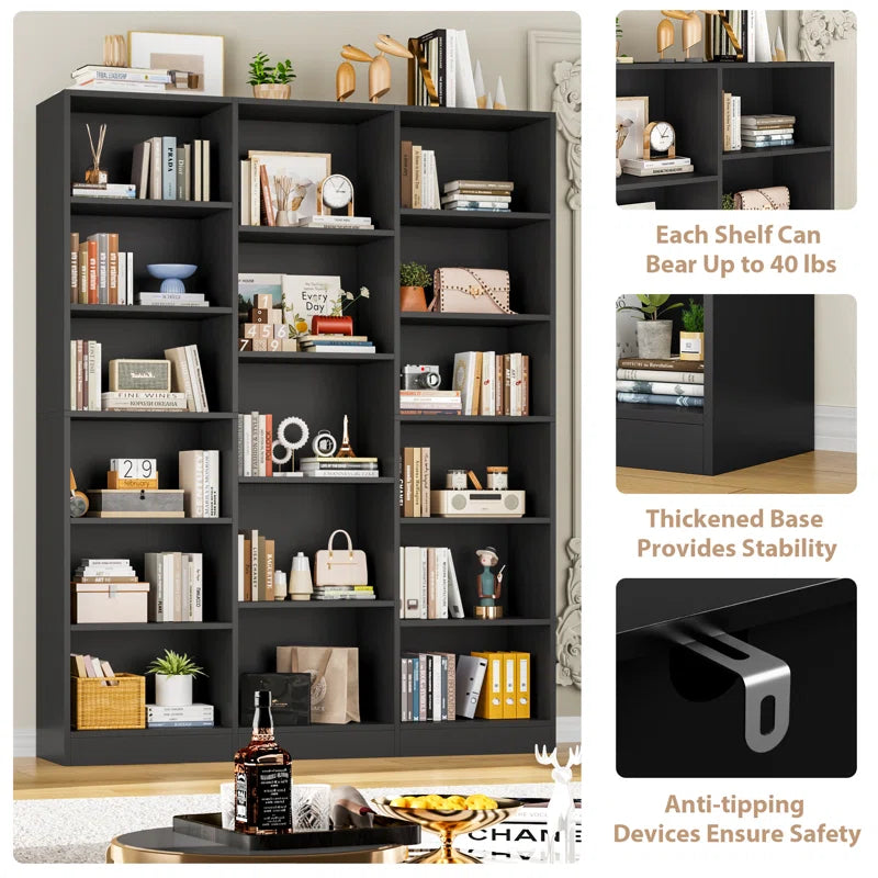 Wakil 74"H X 59"W 6-Tier Large Wood Storage Bookcase