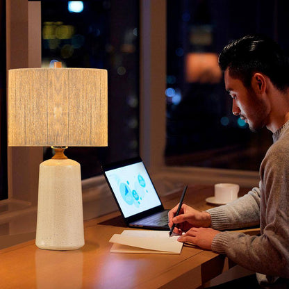 24 In. White Vintage Dimmable Ceramic Bedroom Living Room Bedside Desk Nightstand Table Lamps (Set of 2)