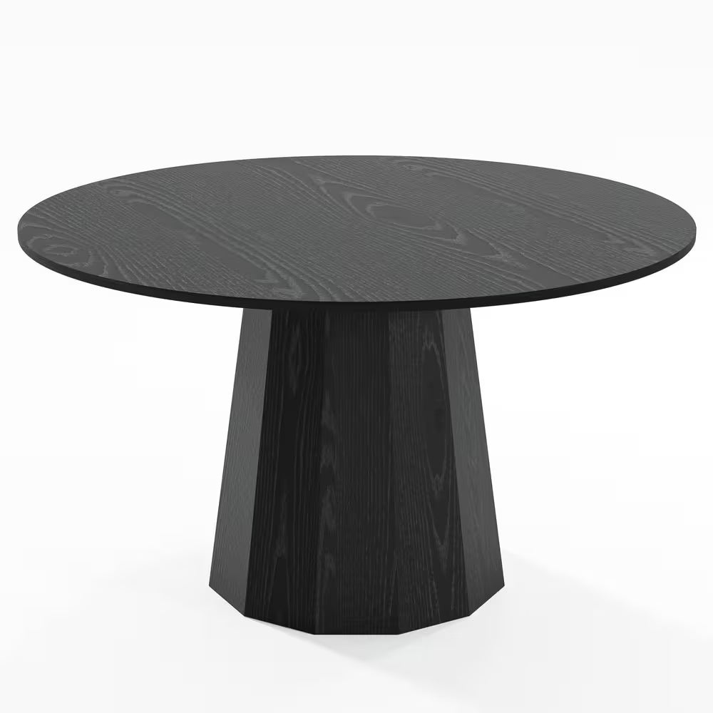 Cone Black Colored Wood 52 In. Column Base Straight Edge Dining Table for 6
