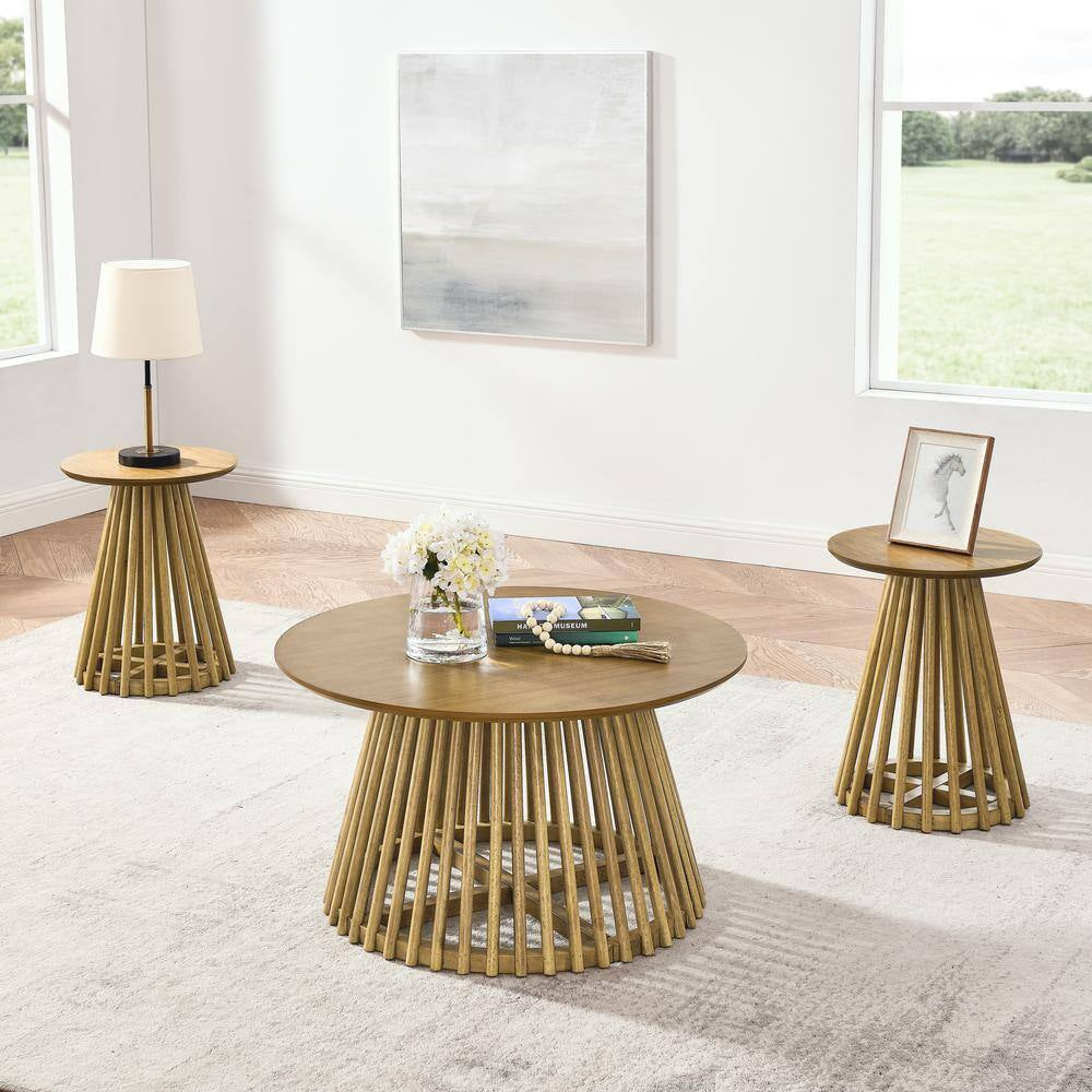 Brown plus Yellow Wood round Outdoor Side Table 1-Piece