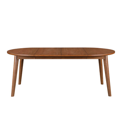 Mid-Century Extendable Dining Table, Solid Wood and Veneer, Acorn Finish