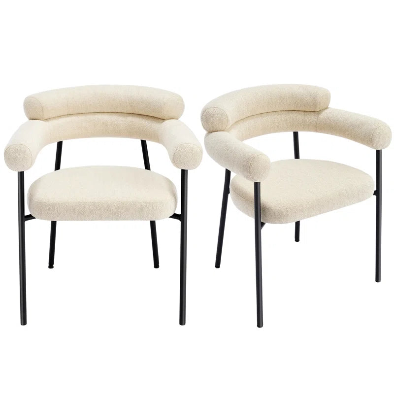Kiylan 19.7" H Teddy/Linen Upholstered Arm Chair with Curved Wing Back