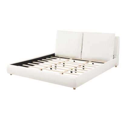 Hommeco White King Upholstered Bed Frame - with Removable Pillow Headboard