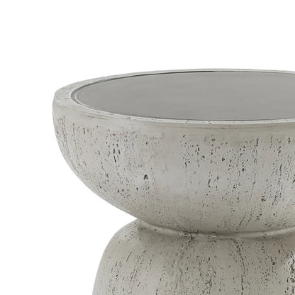 Rustic off White and Gray round Tall Mgo Side Table, Indoors and Outdoors