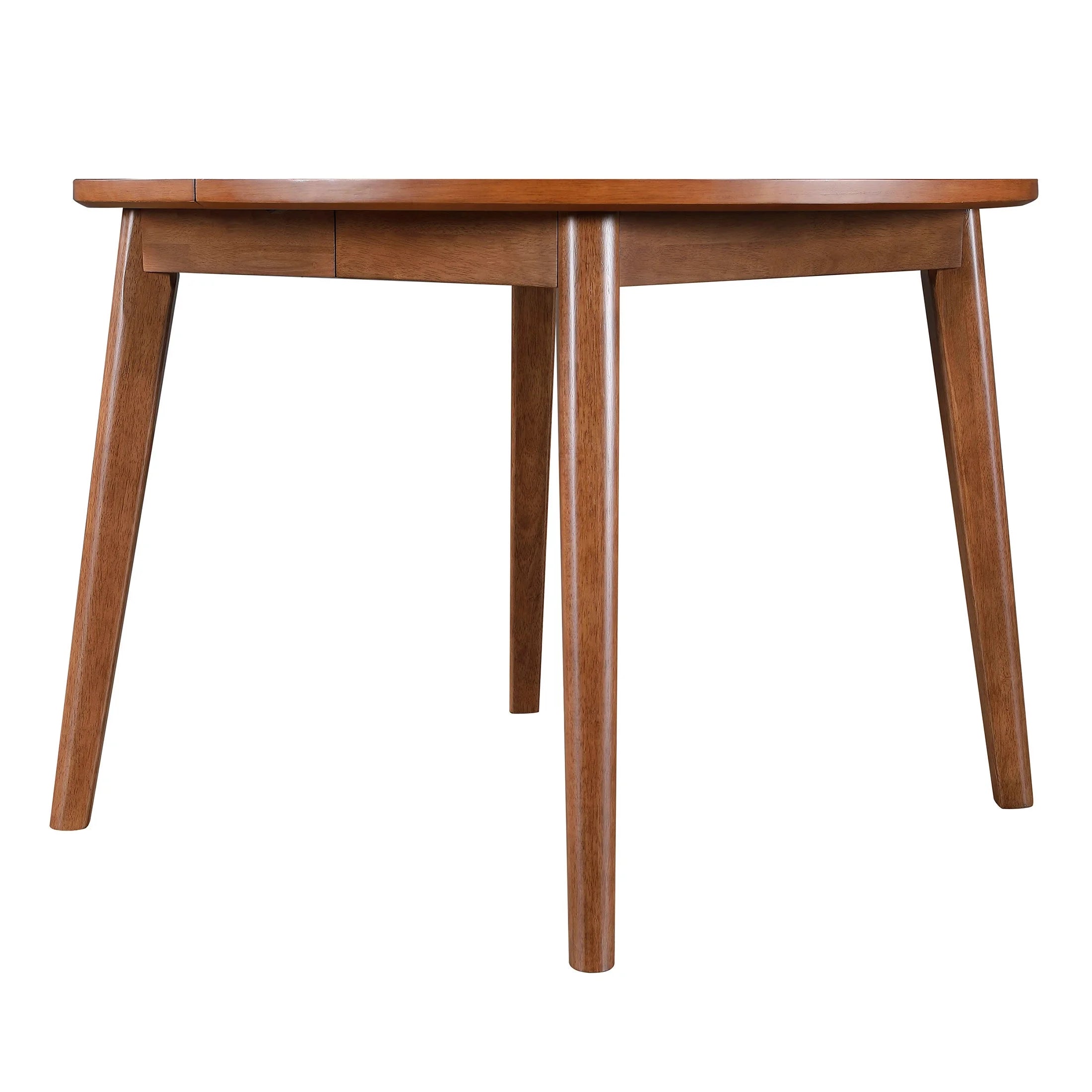 Mid-Century Extendable Dining Table, Solid Wood and Veneer, Acorn Finish