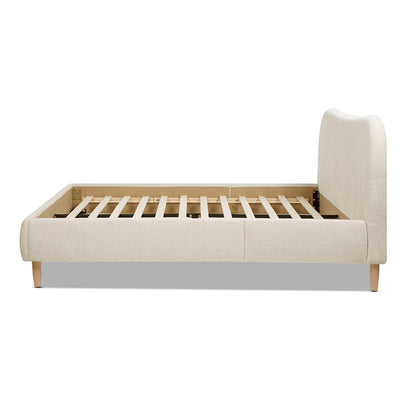 Hommeco Roman Curved Bouclé Platform Bed – Modern King Upholstered Frame in Oatmeal Beige