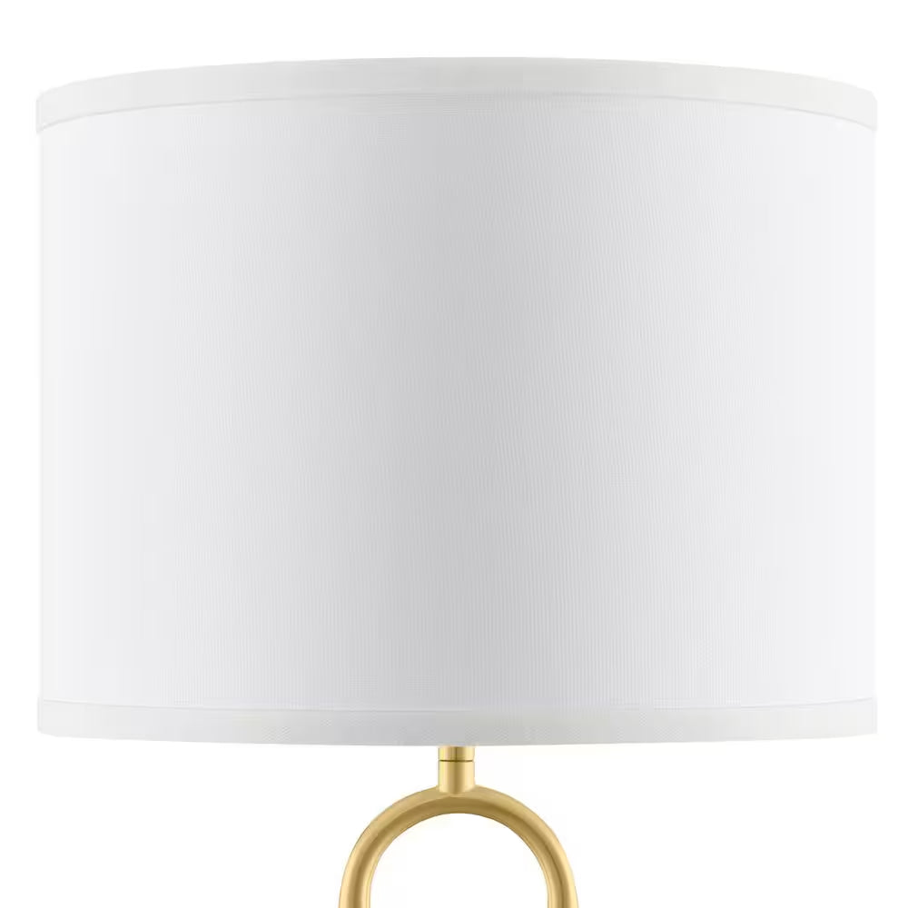 Streamside 20 In. Brushed Gold Standard 1-Light Table Lamp with White Fabric Drum Shade