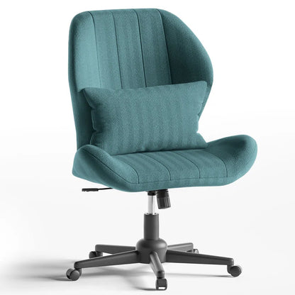 Cross Legged Office Chair with Wheels, Armless Desk Chair with Wide Seat and Tall Back, Ergonomic Curved Seat for Bedroom, Office &