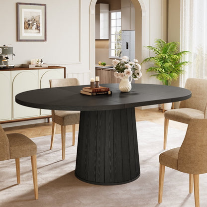 Elevate Your Dining Experience with the 55.11-Inch Rustic Oval Wood Dining Table in Black