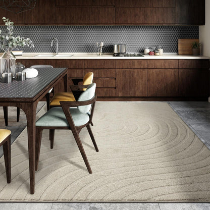 Modern Geometric Wave Cream 8X10 Area Rug, Stain Resistant Carpet