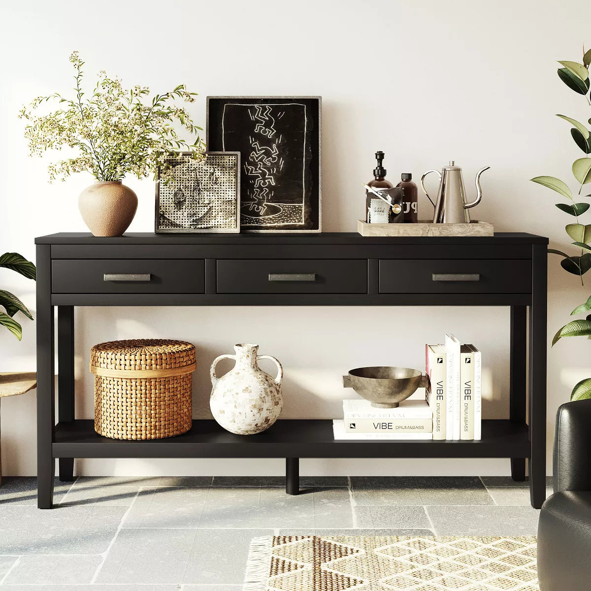 Modern Living Room Console Table – 59" Wide Sideboard with 3 Drawers