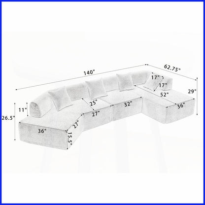 Modern 140" L-Shape Boucle Modular Sectional - 4-Seat Cloud Sofa with Chaise (No Assembly)