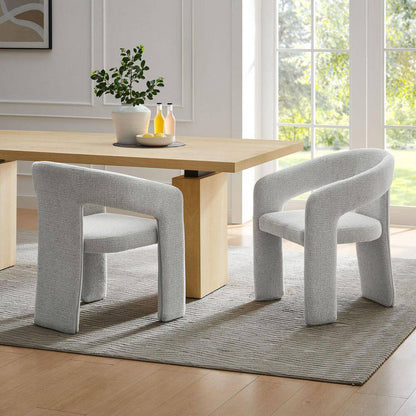 Oslo Barrel Open Back Dining Chair in Dove Gray-Fabric Upholstered Modern Accent Chair with 3-Leg Design