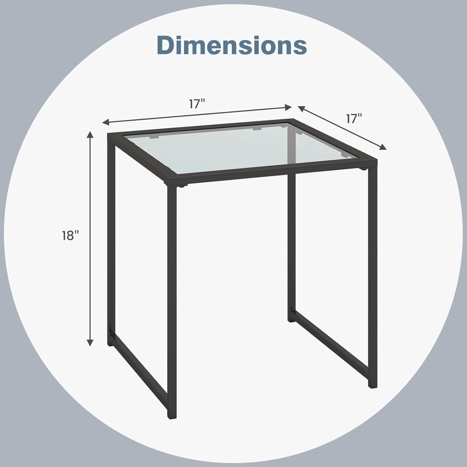 17" Square Patio Side Table - Modern Minimalist Metal End Table with Tempered Glass