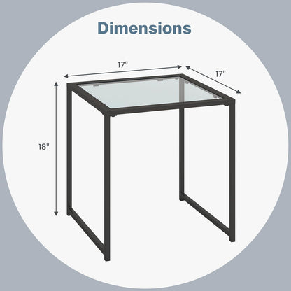 17" Square Patio Side Table - Modern Minimalist Metal End Table with Tempered Glass