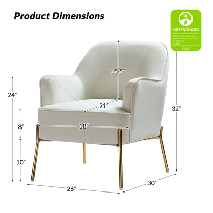Modern Velvet Accent Chair for Bedroom with Metal Legs