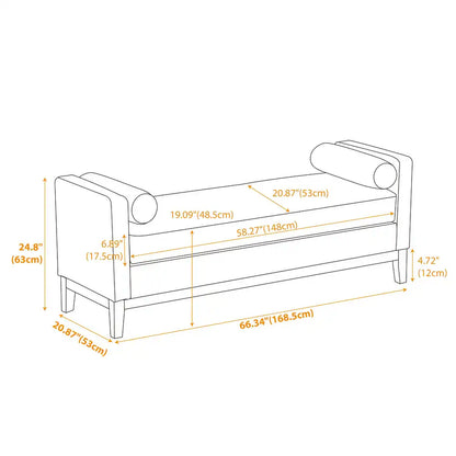 Hommeco Bedroom Bench with Solid Wood Legs & Pillows