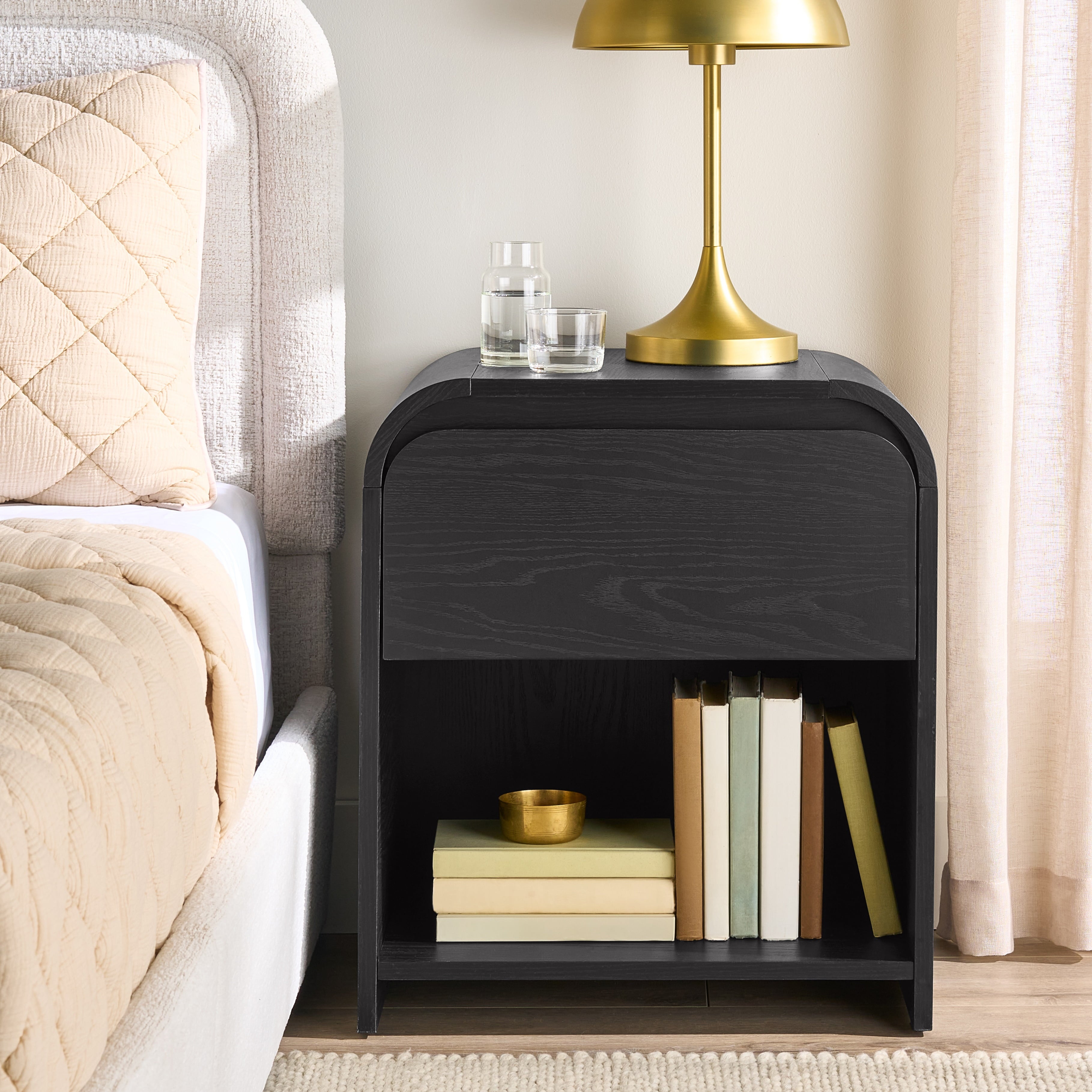 Juliet Nightstand with USB, Rich Black Finish