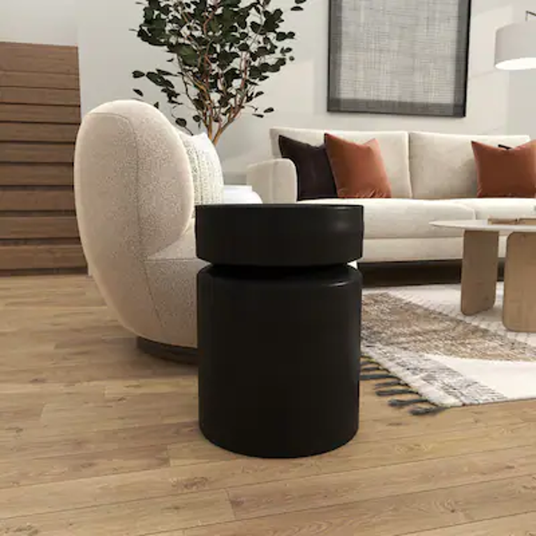 Black Metal Drum Accent Table