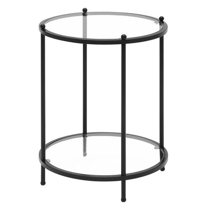 Hommeco Round Glass End Table with Metal Shelf